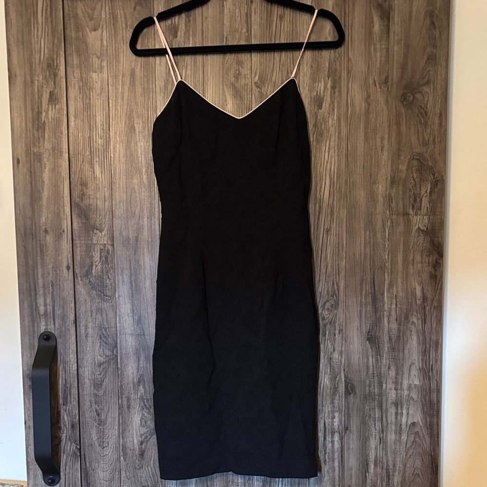 Chic Black Strapless Dress with Pink Accents